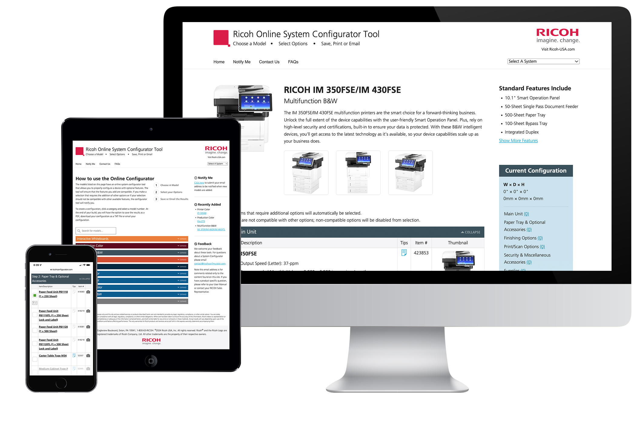 An image of the the configurator website on various devices.